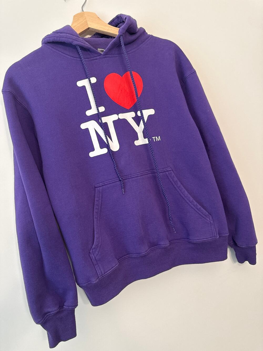 I Love NY Purple Graphic Hoodie Sweatshirt Sz S